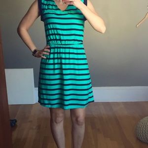 GAP short sleeved mint green/navy striped dress XS